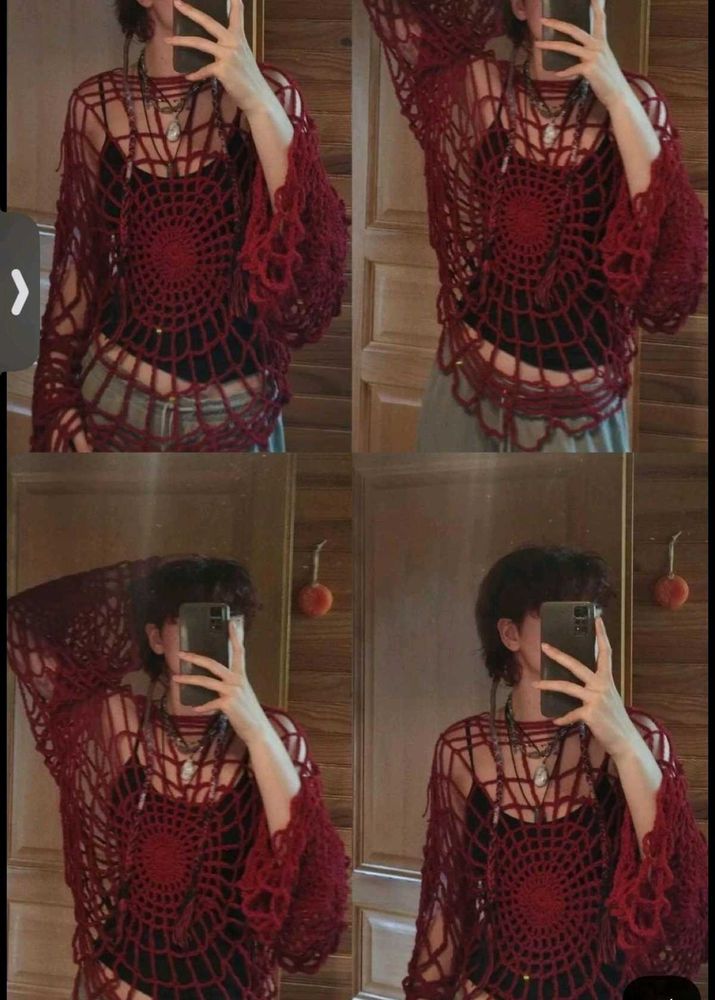Maroon Crochet Spiderweb Top
