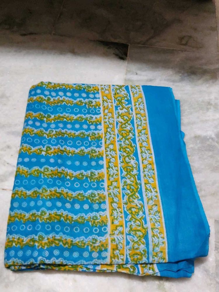 Blue Saree with Yellow &amp; Green Print