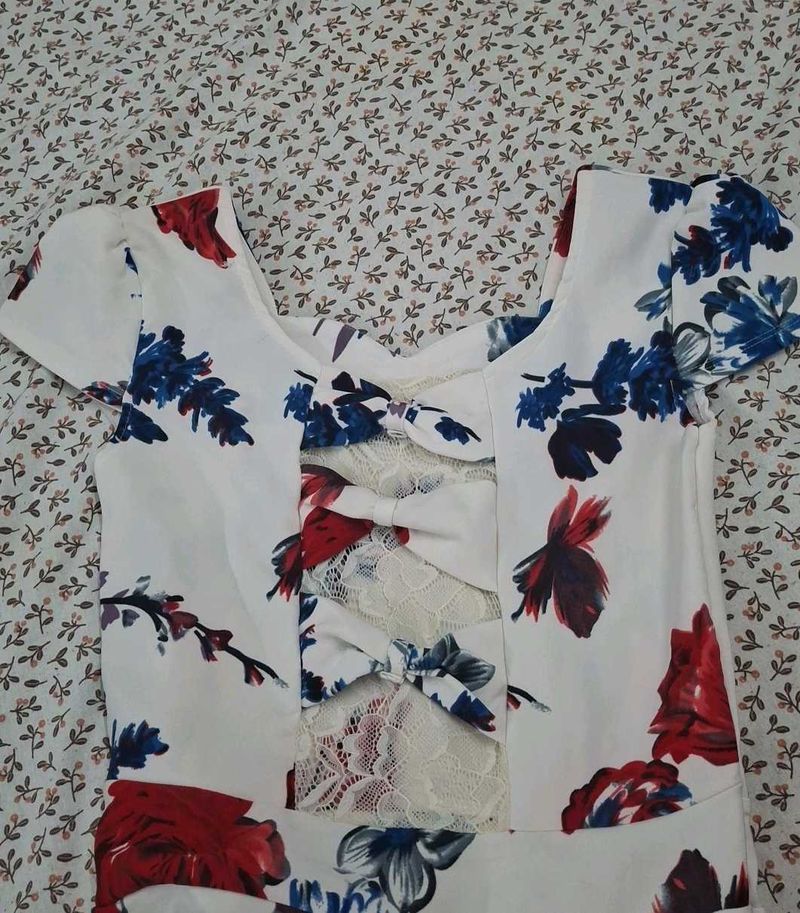 Floral Print Lace Back Dress