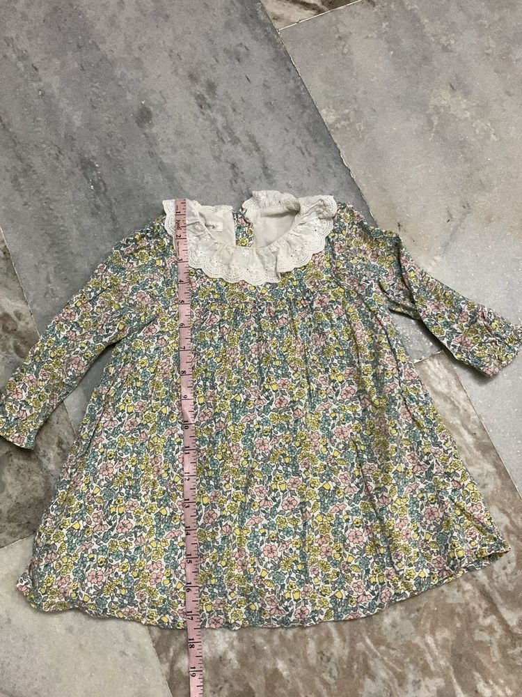 Floral Print Baby Dress with Lace Collar