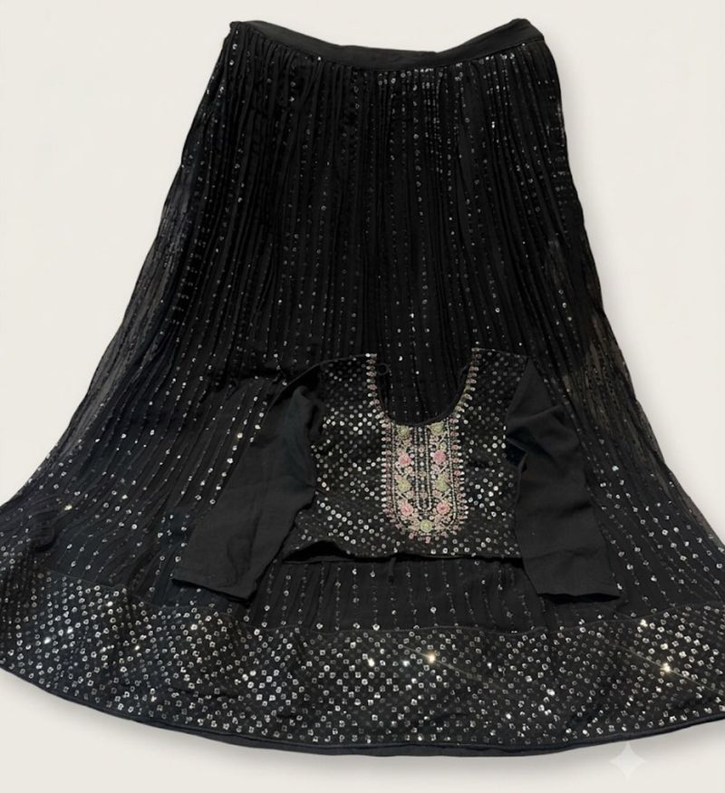 Sparkling Black Sequined Lehenga Choli Set