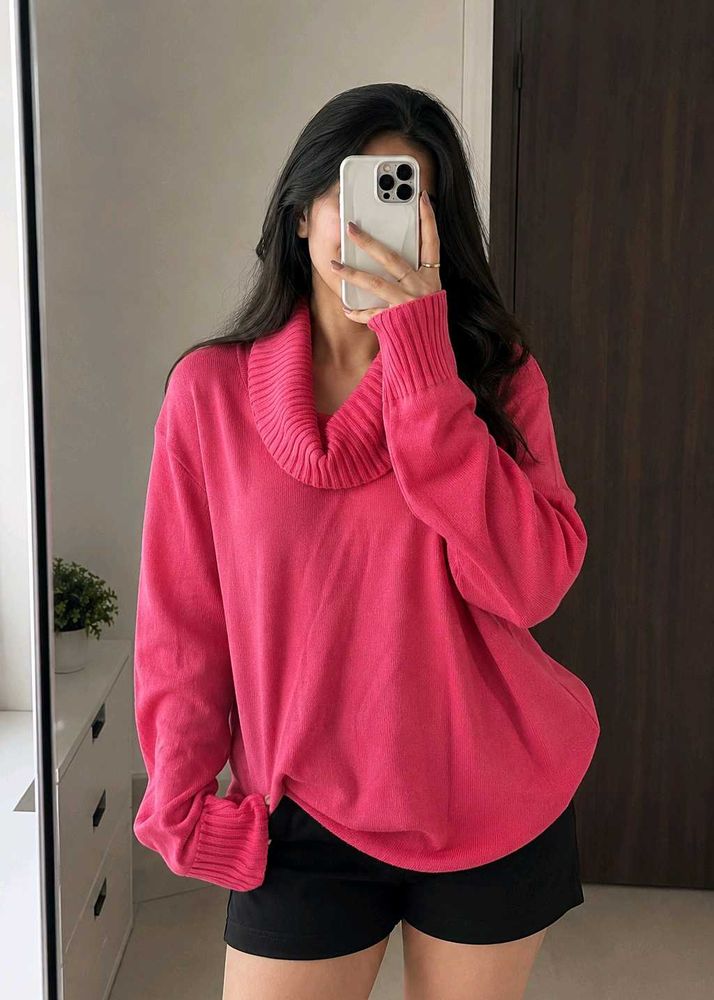 Pink Cowl Neck Knit Sweater