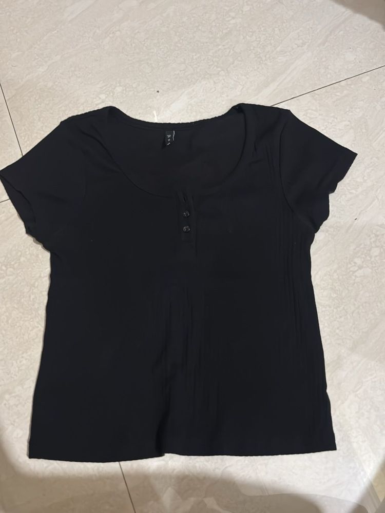 Classic Black Ribbed Henley Top