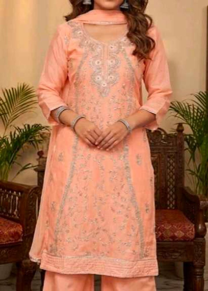 Peach Embroidered Kurta Set