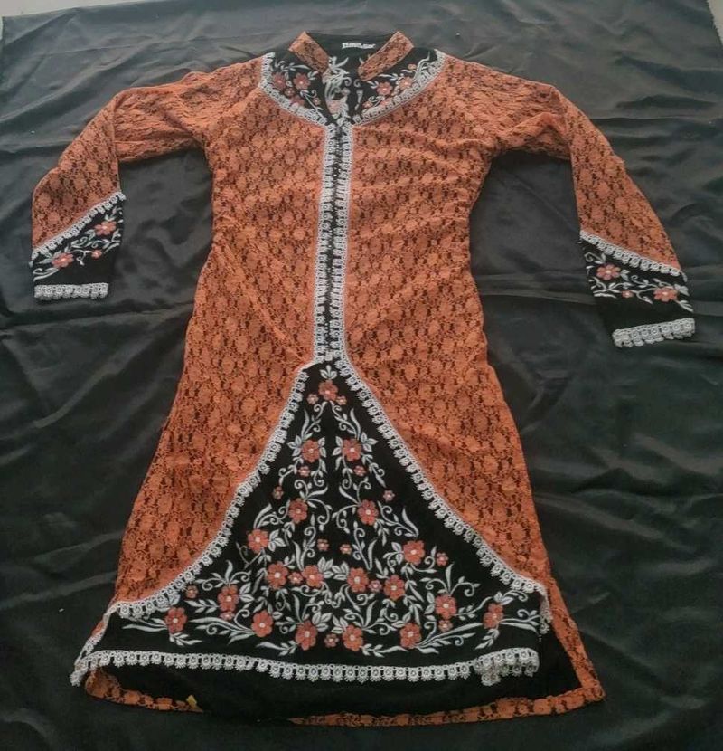 Elegant Orange Lace Kurta