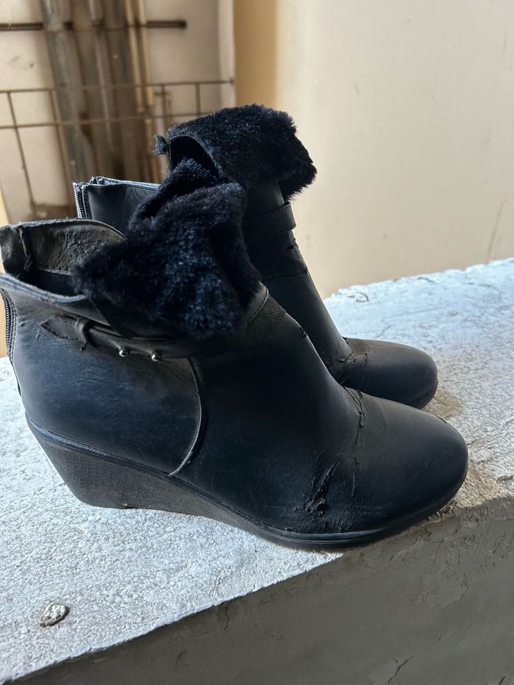 Black Wedge Heel Ankle Boots