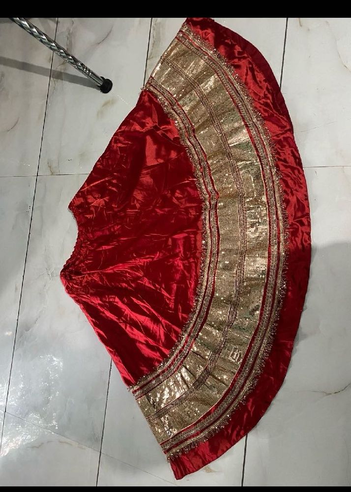 Red Silk Skirt with Gold Embellishments