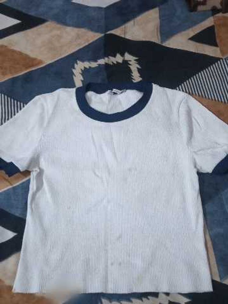 White Ribbed Ringer Tee