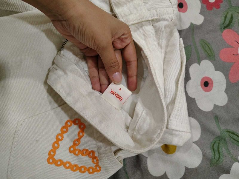 White Cargo Pants with Heart Embroidery