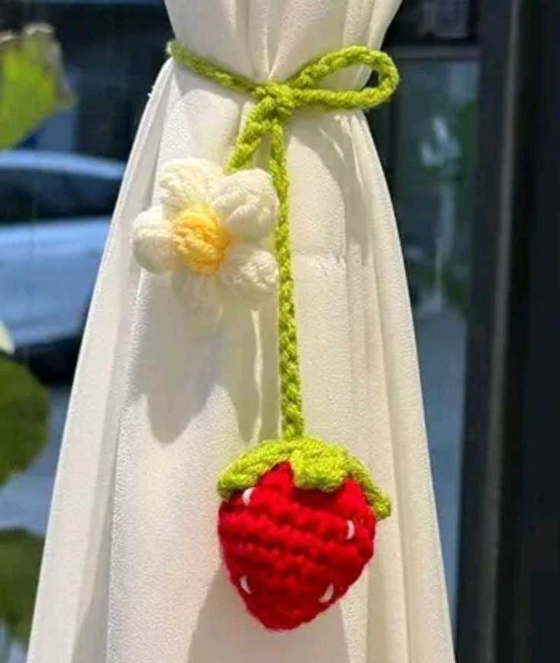 Handmade Crochet Strawberry &amp; Flower Keychain