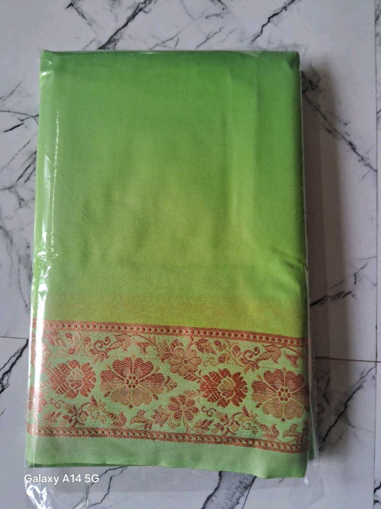 Beautiful Green Saree with Floral Border