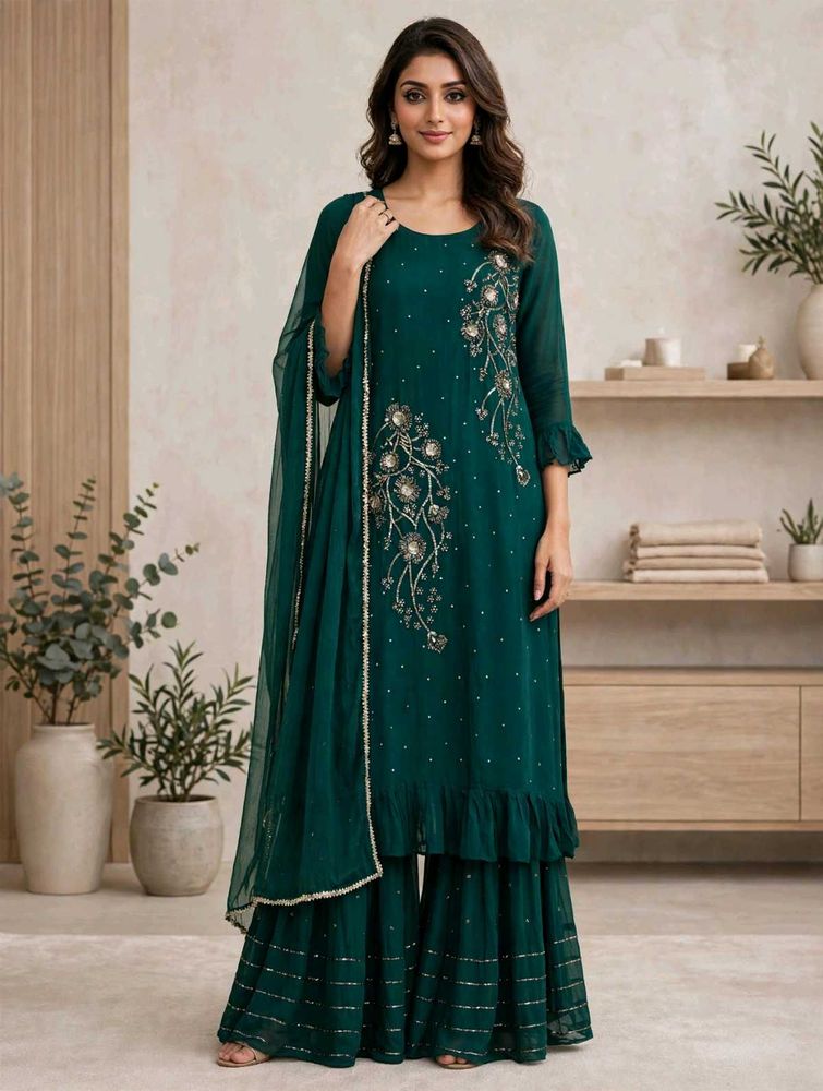 Elegant Teal Embroidered Kurta Set