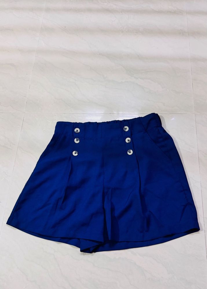 Royal Blue Button Detail Skirt Shorts
