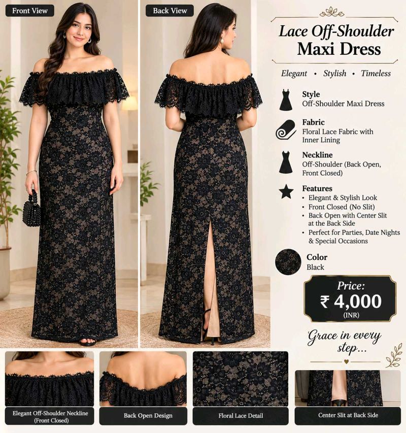 Elegant Black Lace Off-Shoulder Maxi Dress