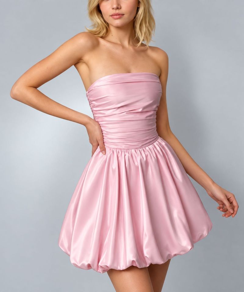 Pink Strapless Bubble Hem Dress