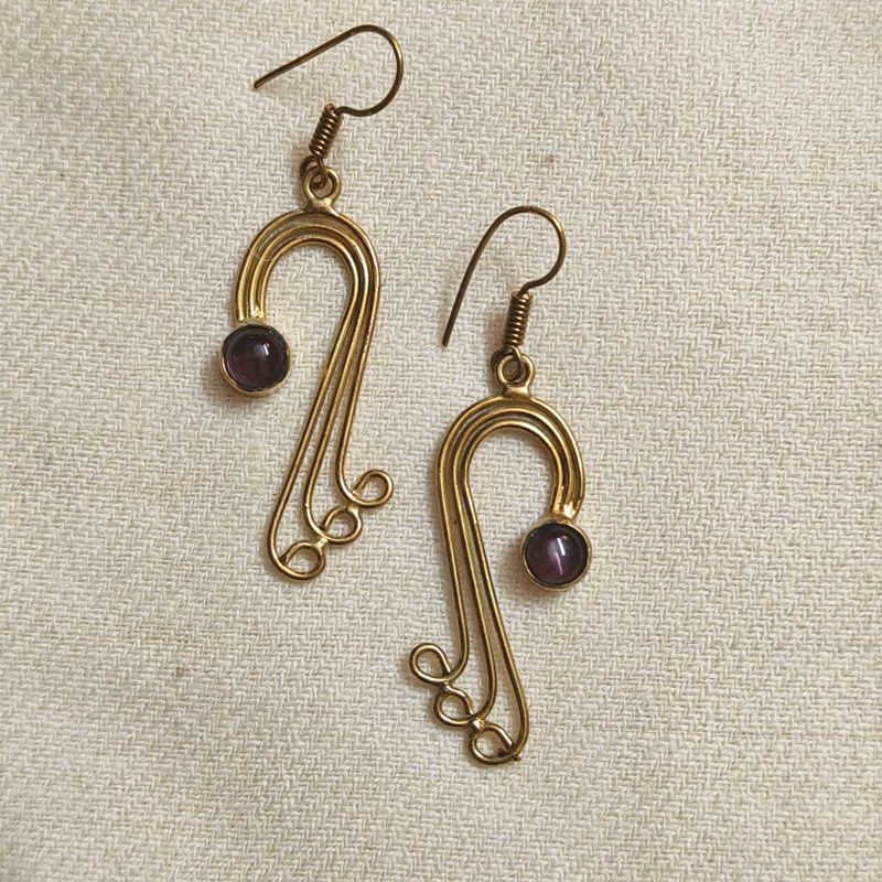 Amythest Gold Tone Dangle Earrings