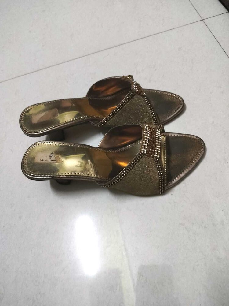 Golden Embellished Heels - Size 6