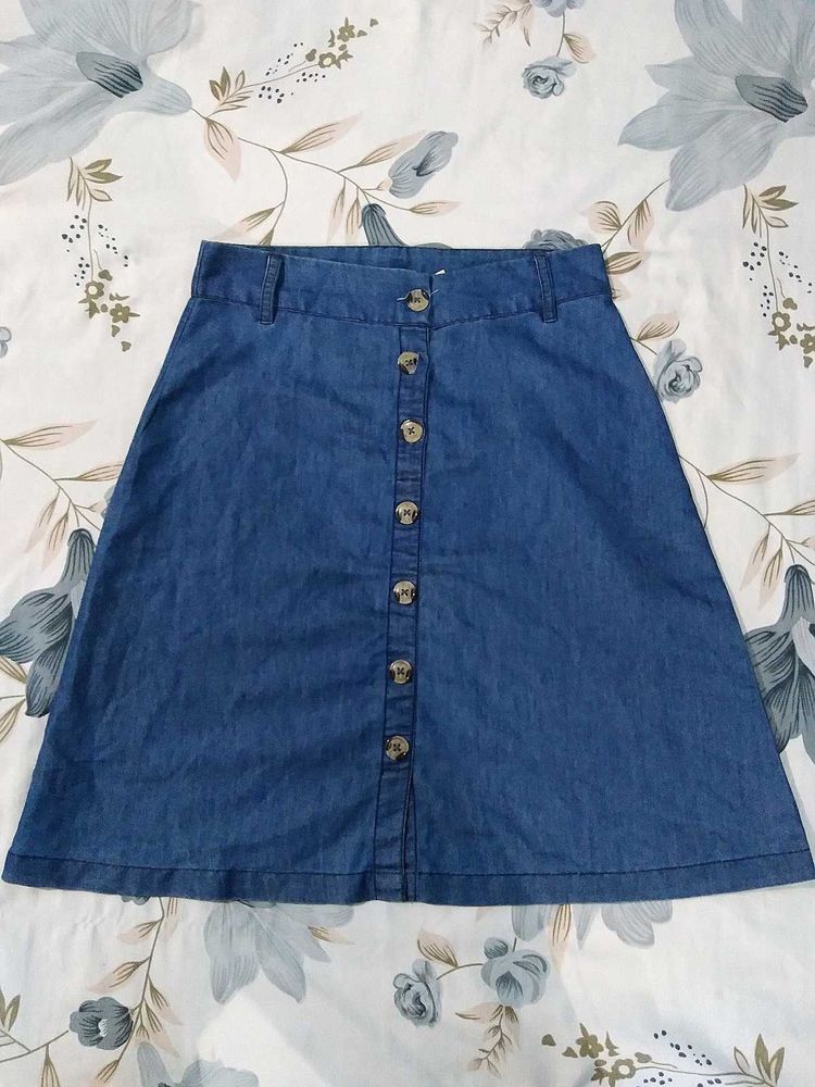 Denim Button-Front Skirt