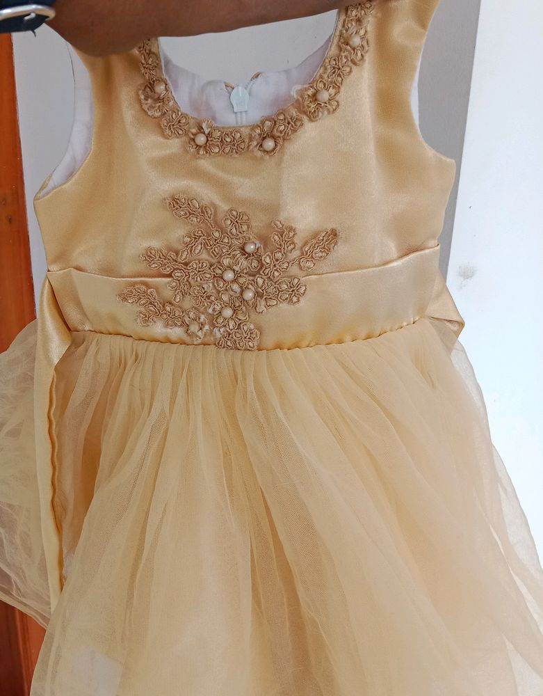 Beautiful Golden Colour Satin Net Frock🥰🥰