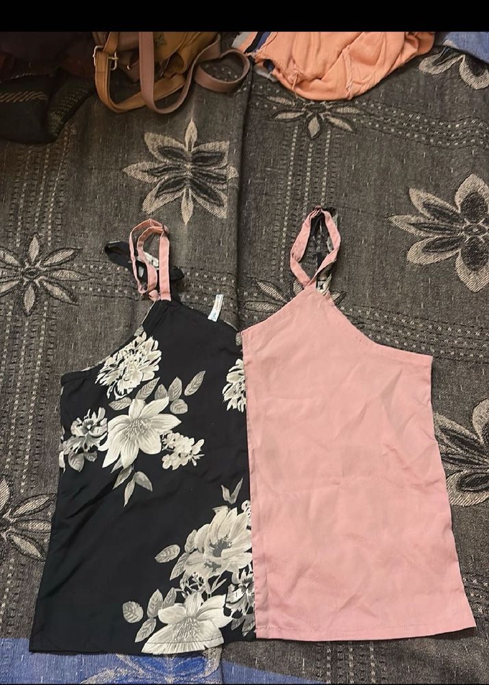 Floral Pink Camisole Tops - S