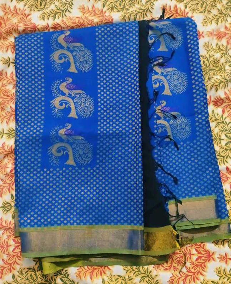 Vibrant Blue Peacock Silk Saree