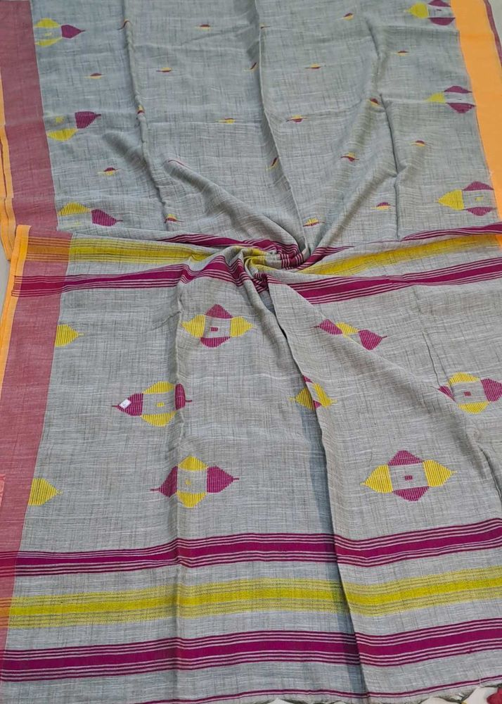 BRAND NEW Grey khadi linen Saree