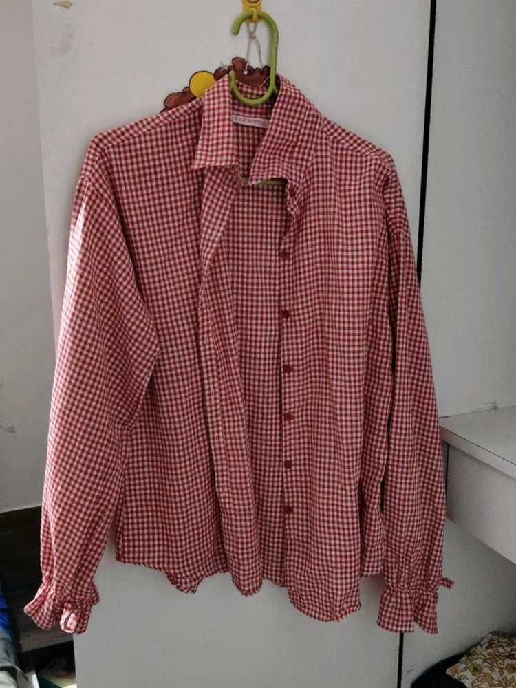 Red Gingham Button-Up Shirt