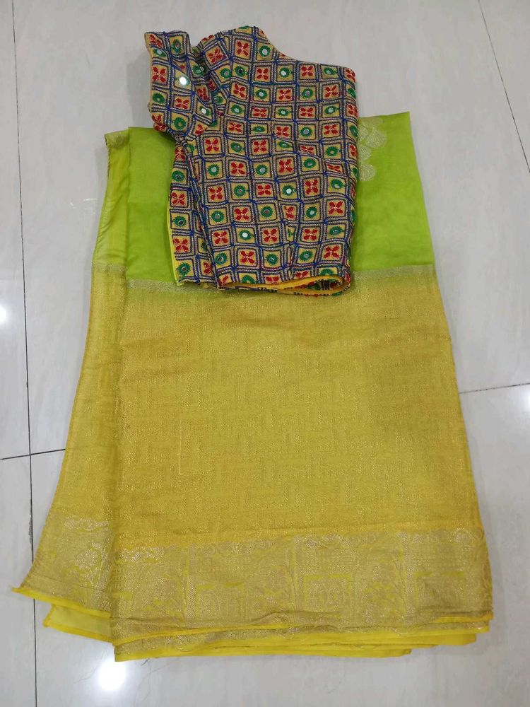 Vibrant Saree with Embroidered Blouse