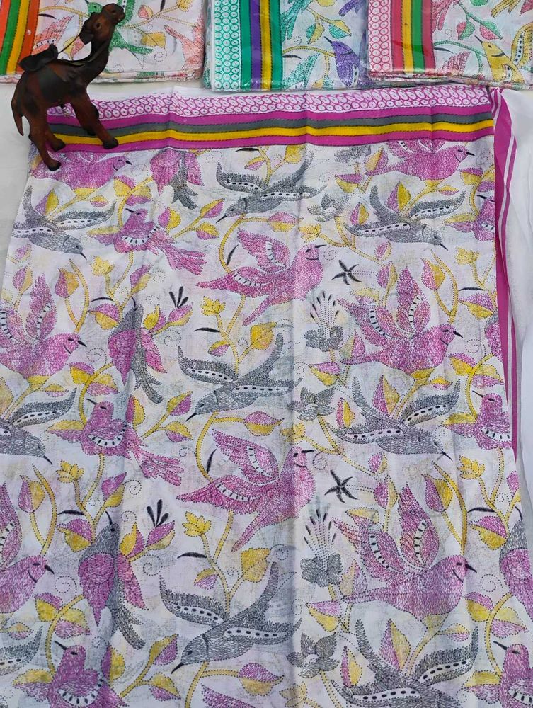 Chikankari Bird Print Cotton saree