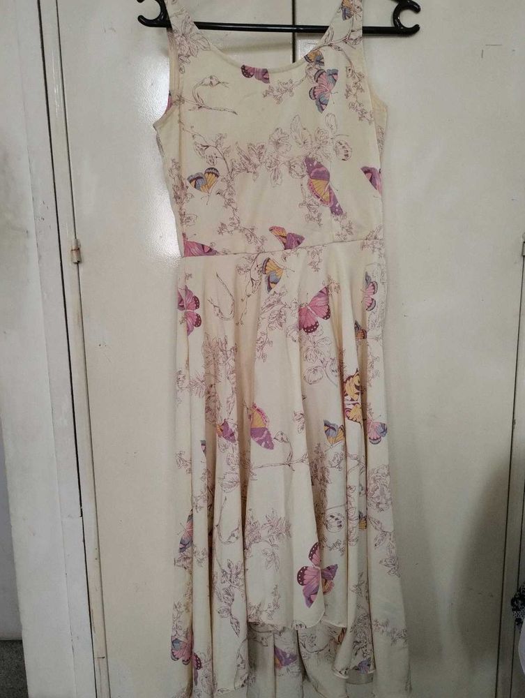 Cream Butterfly Print Summer Dress