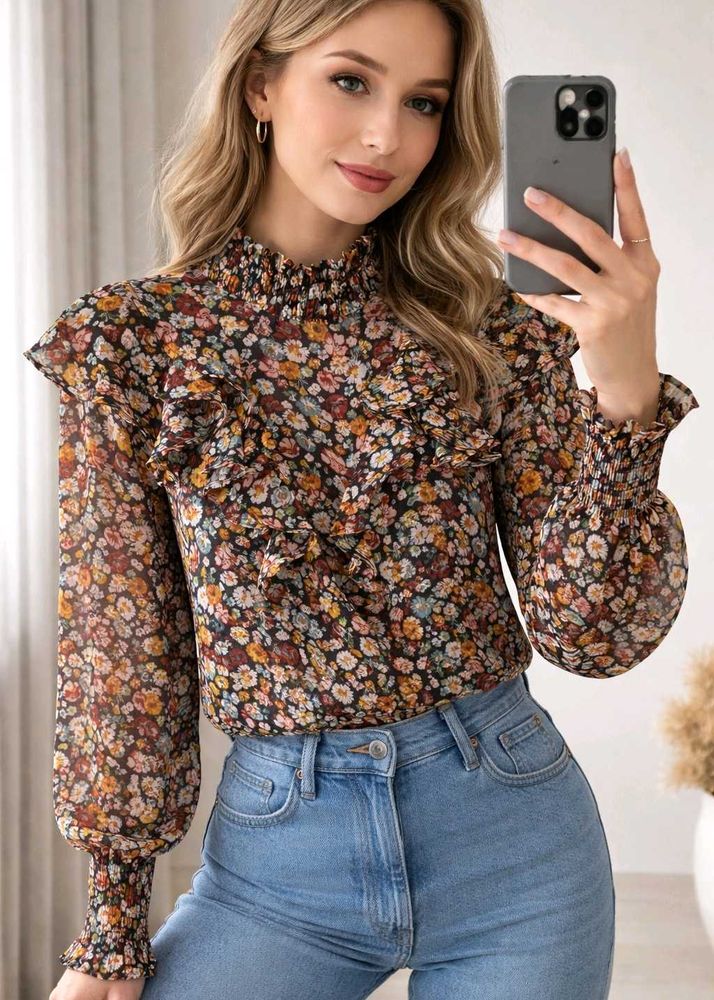 Zara Floral Ruffle Blouse