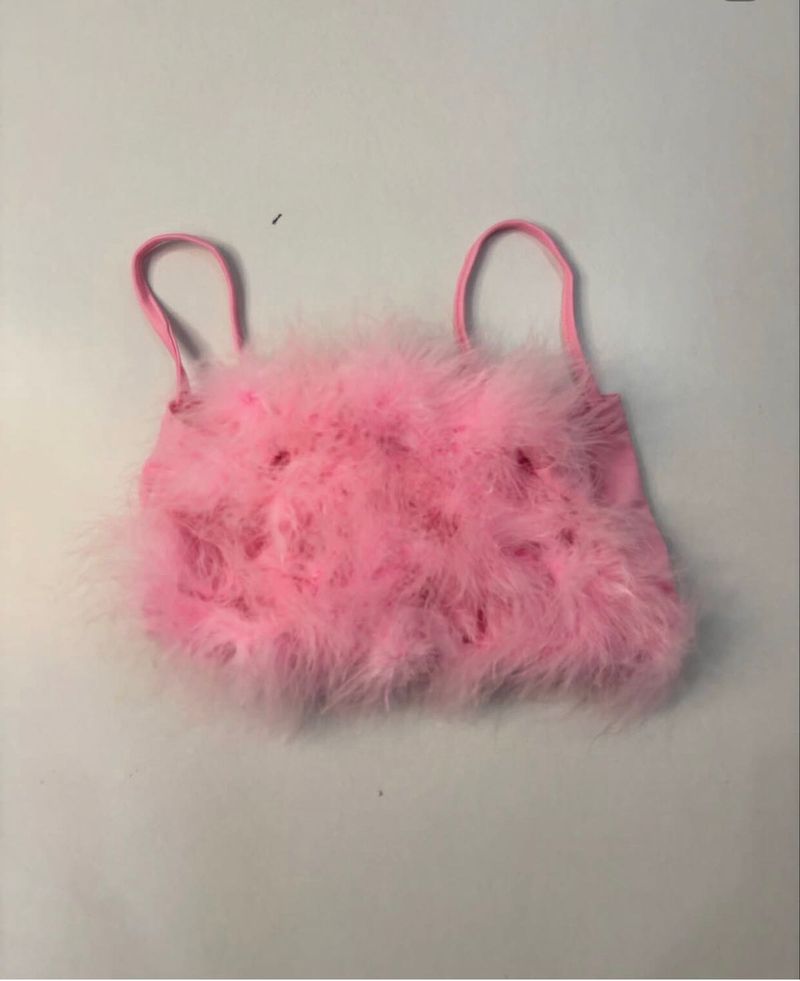 Pink Feather Trim Crop Top