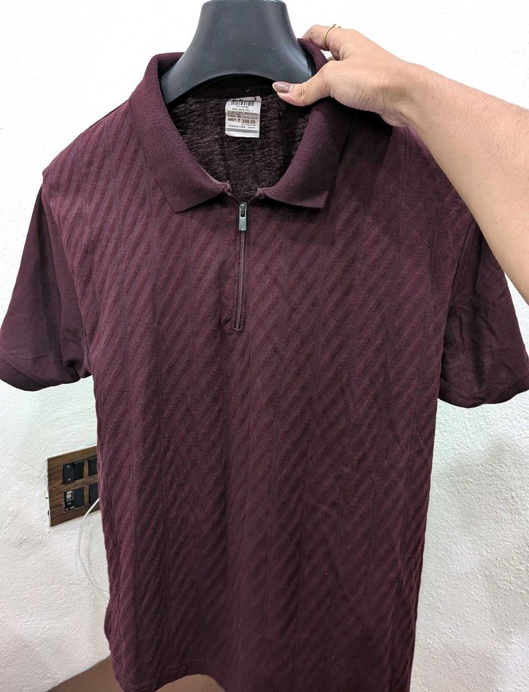 Men's Maroon Textured Polo Shirt
