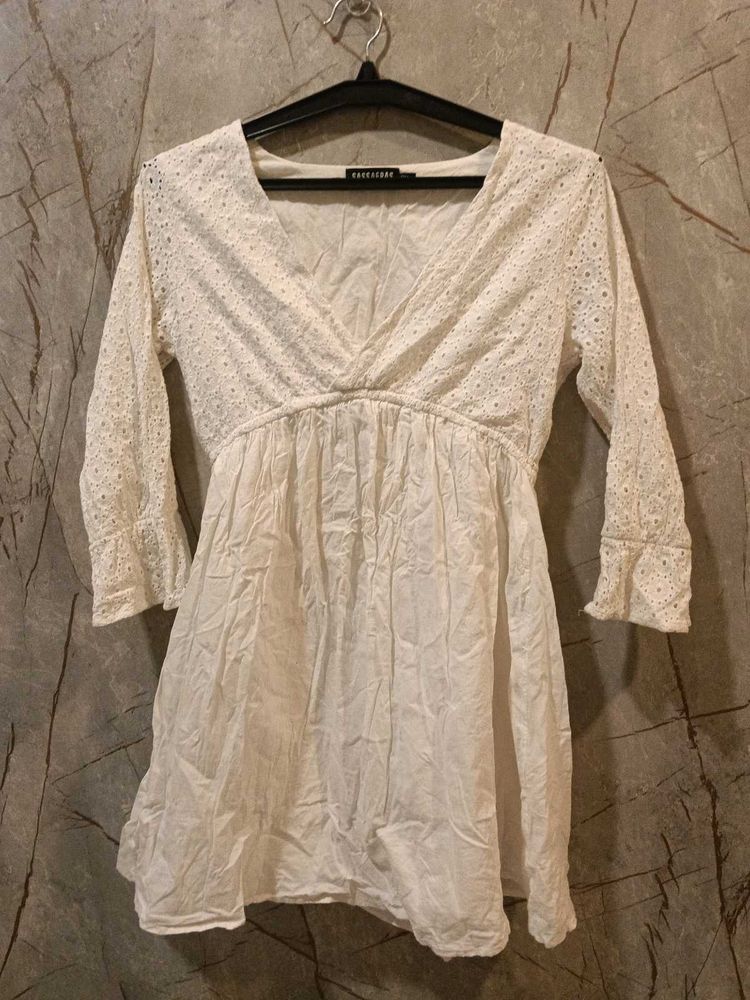 White Embroidered Peasant dress (size-S)