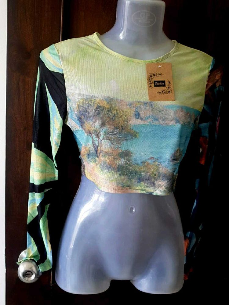 Artistic Landscape Print Crop Top no 98