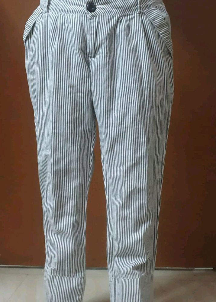 Women's Cotton Pant | Black &amp; White Stripe
