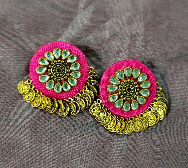 Pink Floral Coin Earrings 🪙