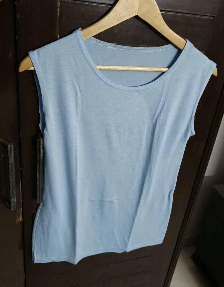 Women Light Blue Sleeveless Tank Top