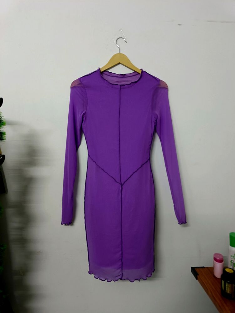 Purple Mesh Mini Dress