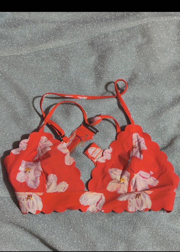 Vibrant Floral Scalloped Bikini Top