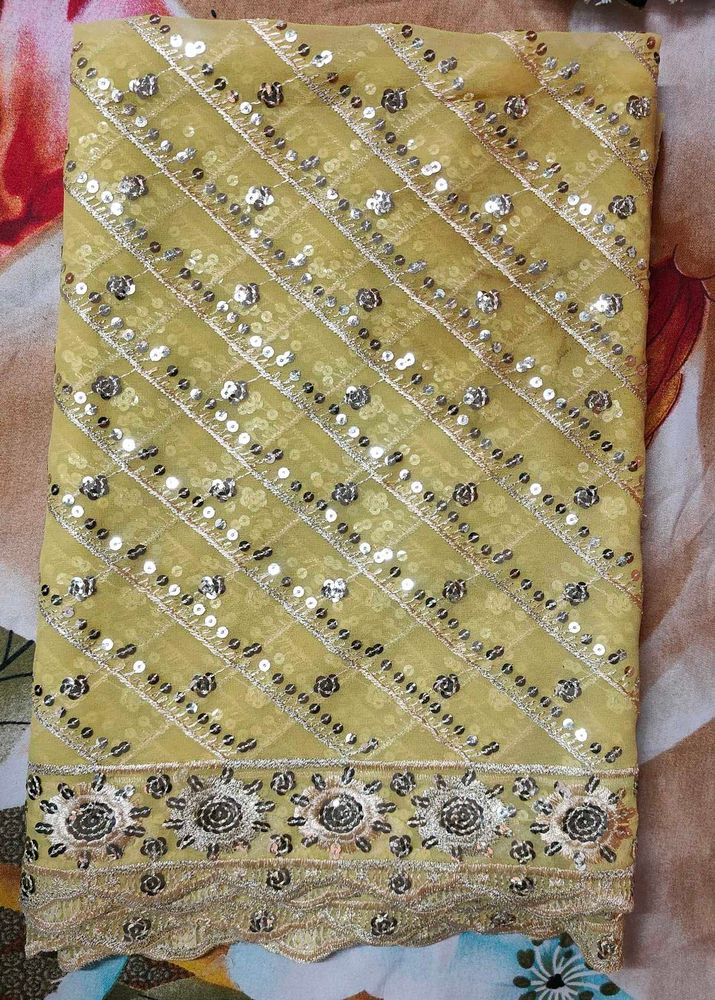 Yellow Embroidered Sequin Work Suit Dupatta with D