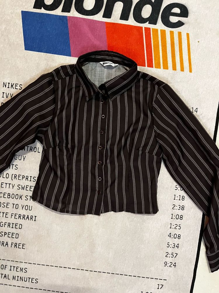 Pinstripe Collared Button-Up Shirt