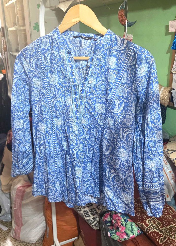Blue Floral Print Kurta