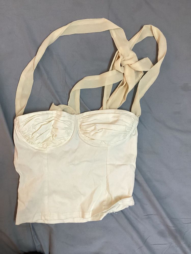 Cream Ruched Bust Halter Top