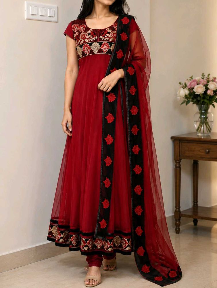 Red Embroidered Anarkali Dress