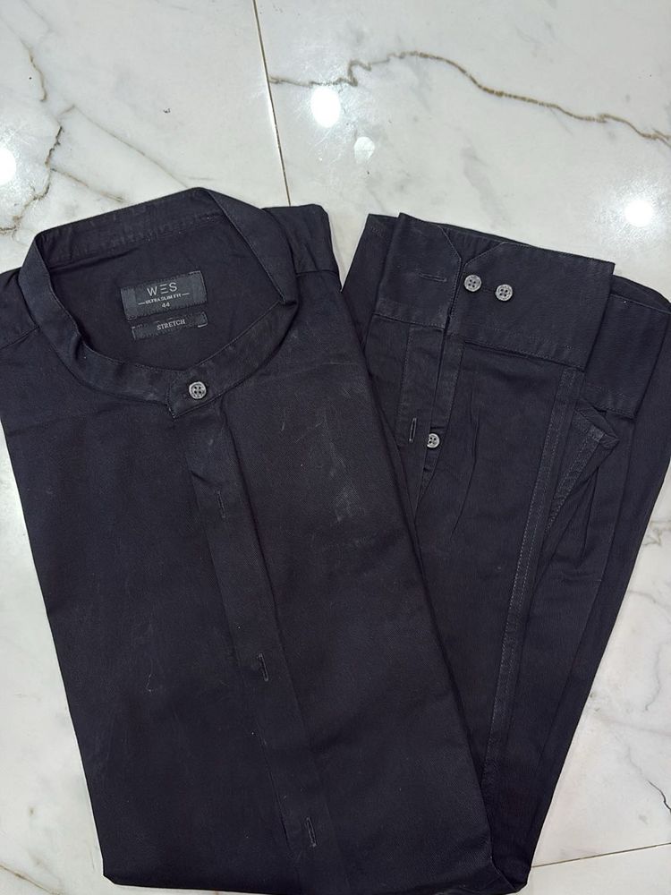 Men's Black Mandarin Collar Shirt