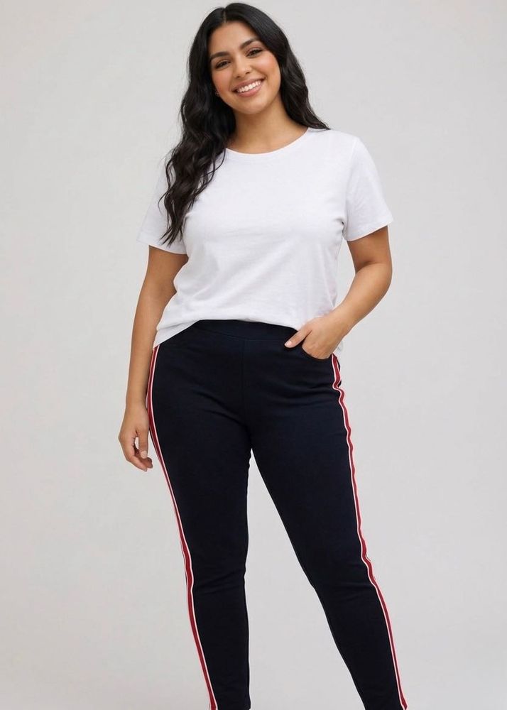 Black Jegging Pants with Red Stripe