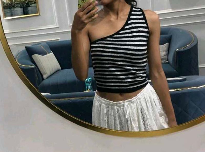 Striped One-Shoulder Crop Top