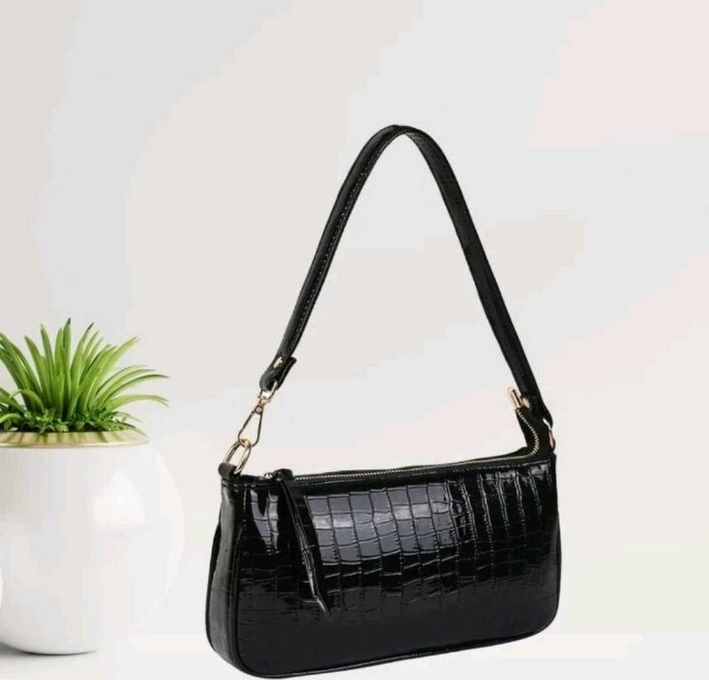Classic Black Textured Shoulder Bag