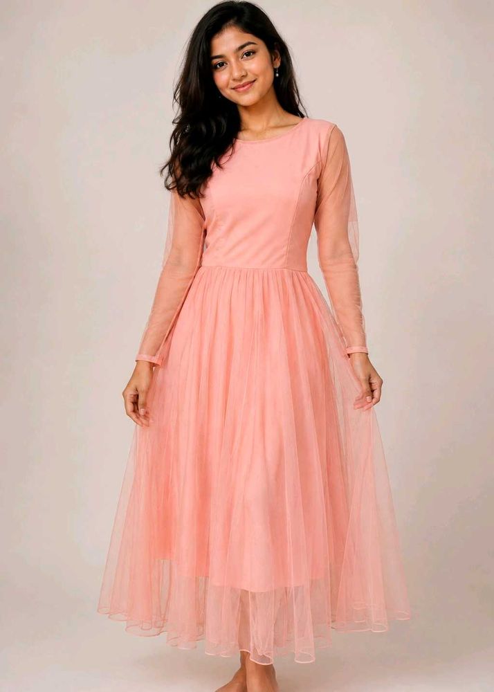 Peach Net Maxi Dress